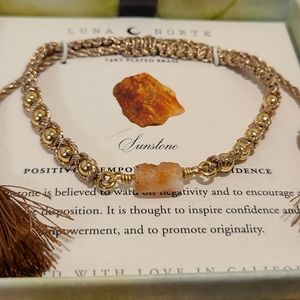 LUNA NORTE 14K GOLD PLATED STAR CRYSTAL CHARM W/ SUNSTONE GEMSTONES BRACELET